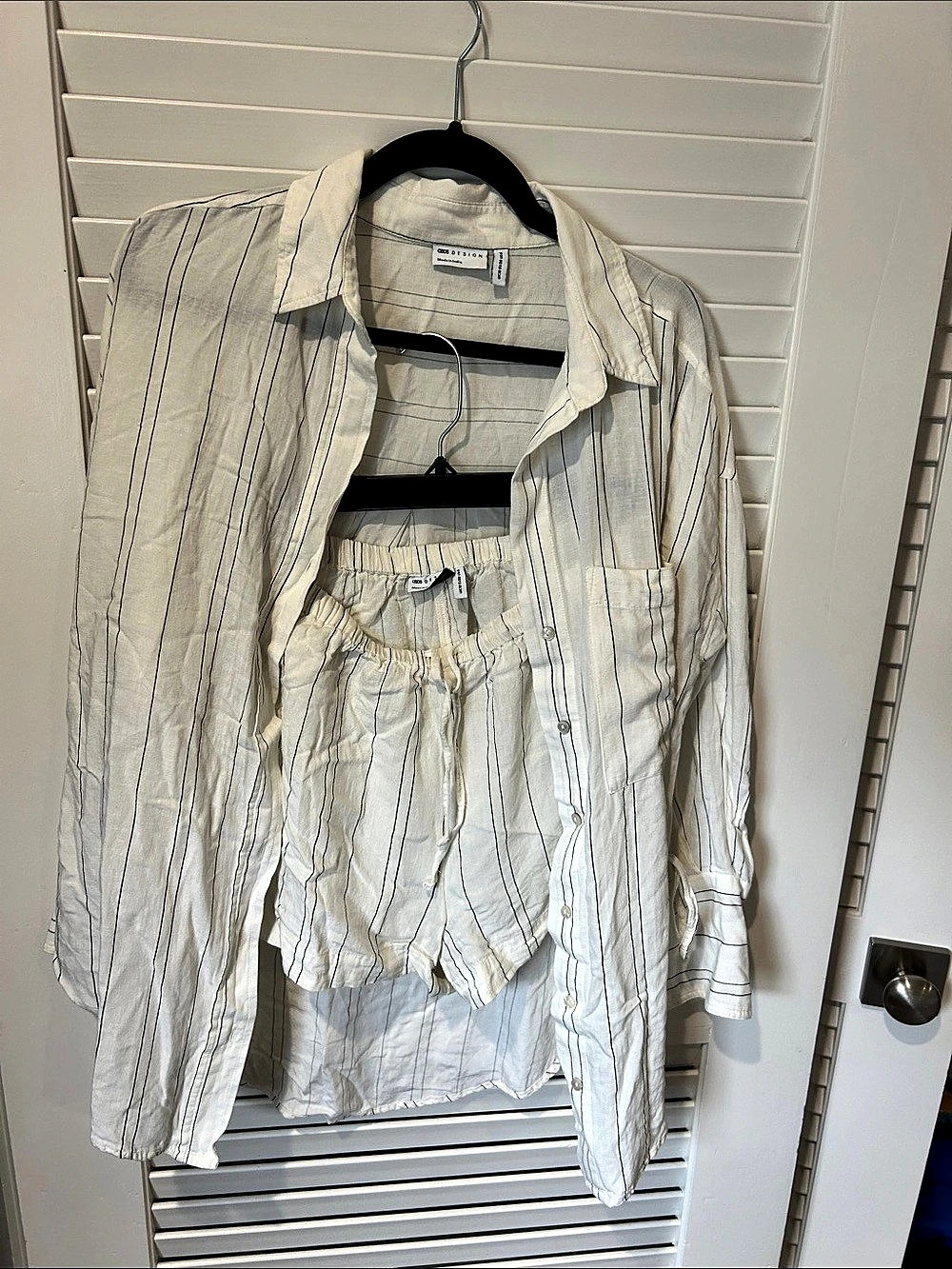 ASOS DESIGN Women's Striped Button Down Shirt and shorts in Cream & Black